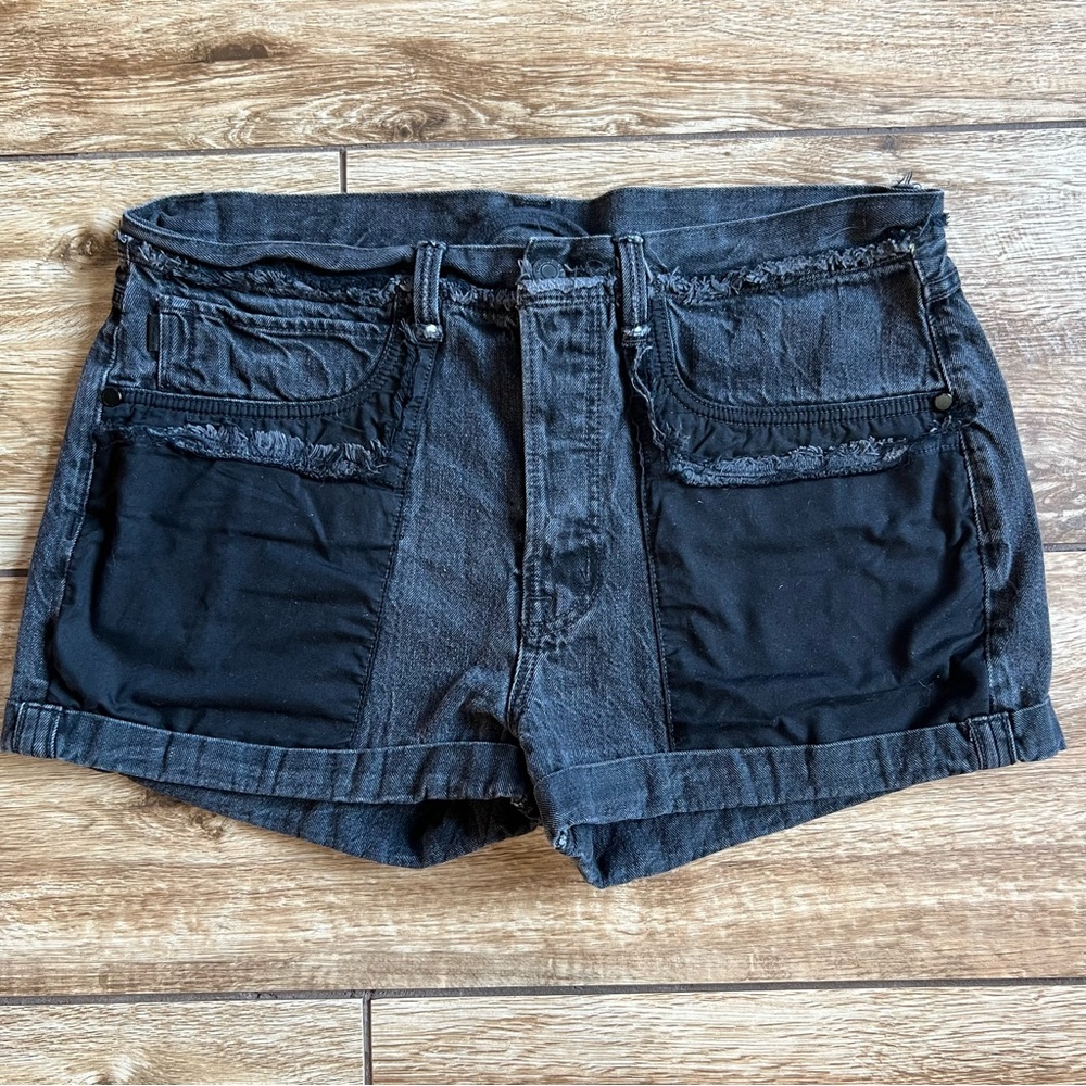 Helmut Lang High Rise Denim Shorts Sz 31 Rolled Boyfriend Short Black Vain RARE